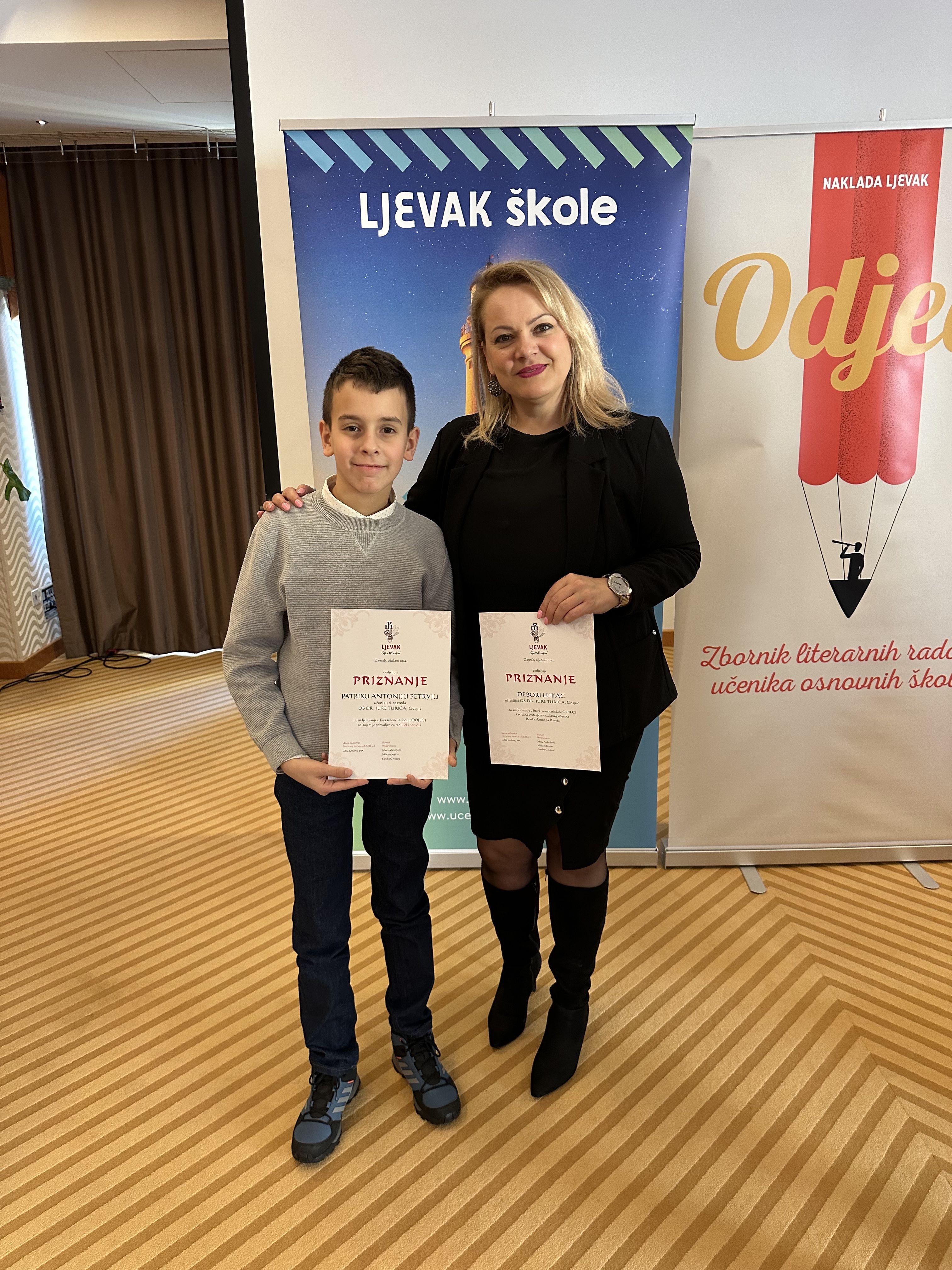 Literarna nagrada Odjeci uručena učeniku Patriku Antoniju Petryju